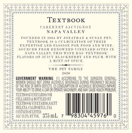 TEXTBOOK Cabernet Sauvignon back label core