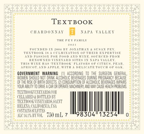 TEXTBOOK Chardonnay back label